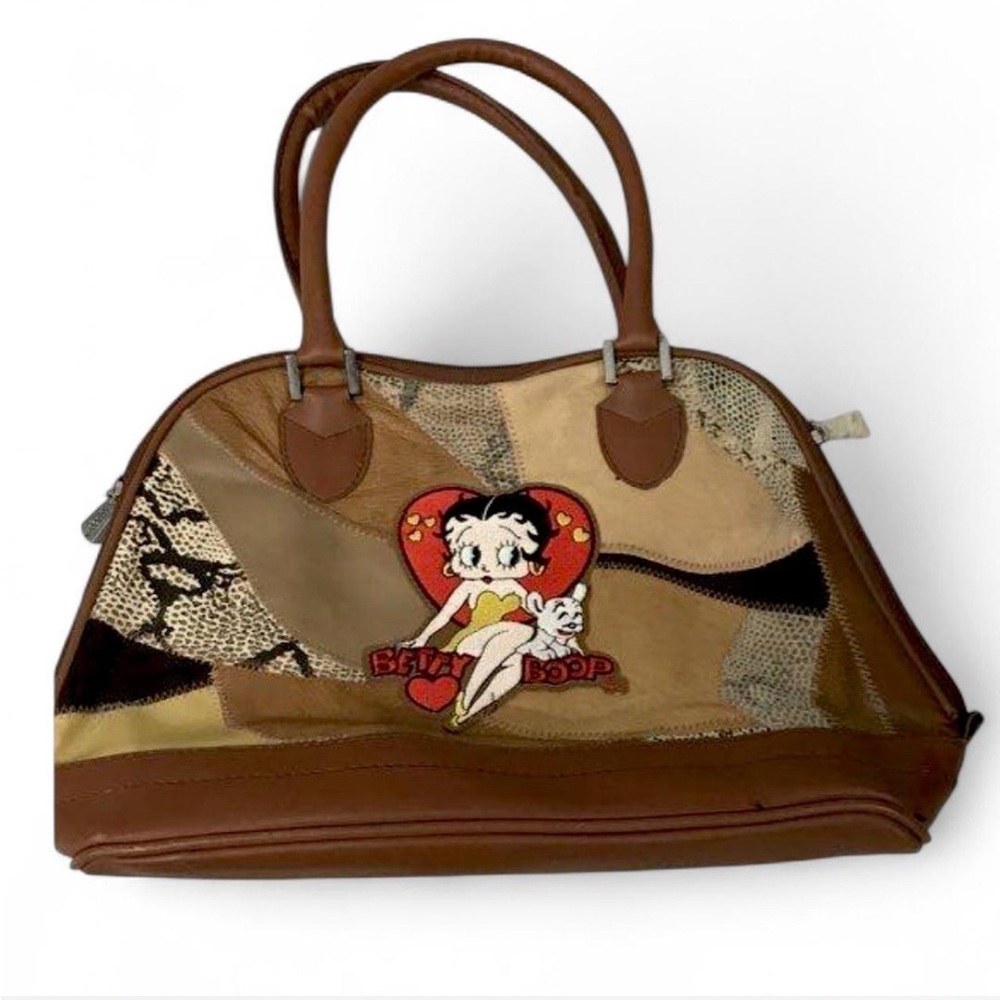 Vintage Betty Boop Patchwork Shoulder Bag in Brown and Tan